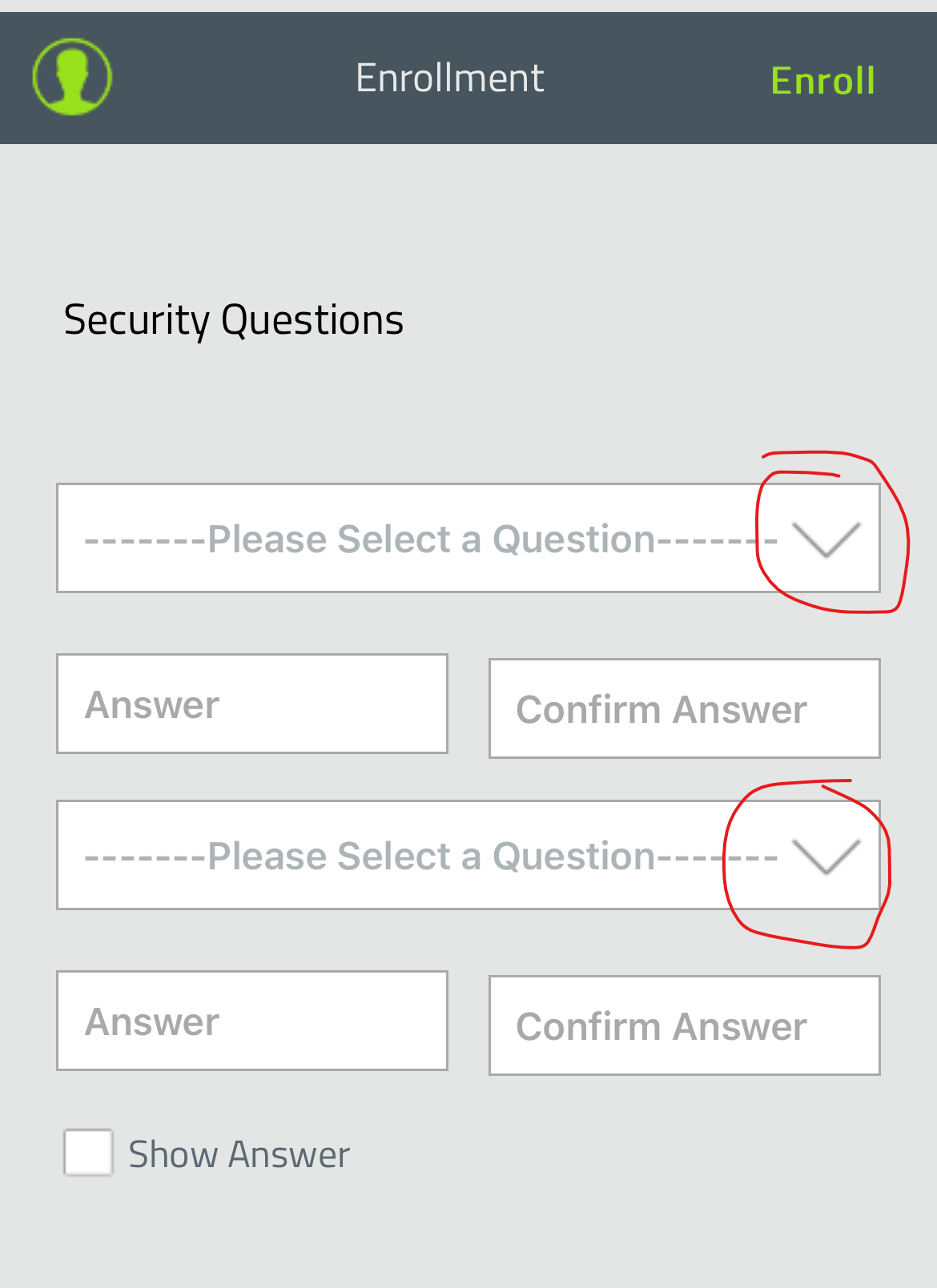 Placeholder: Screenshot showing security questions